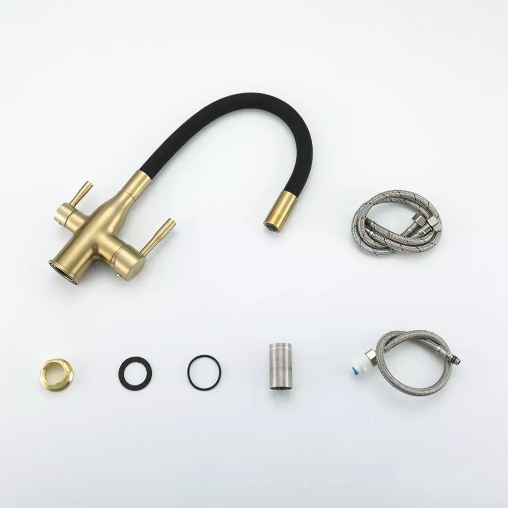 Смеситель для кухни под фильтр Frap F4396-3 с гибким изливом, золото/черный Киев - изображение 6