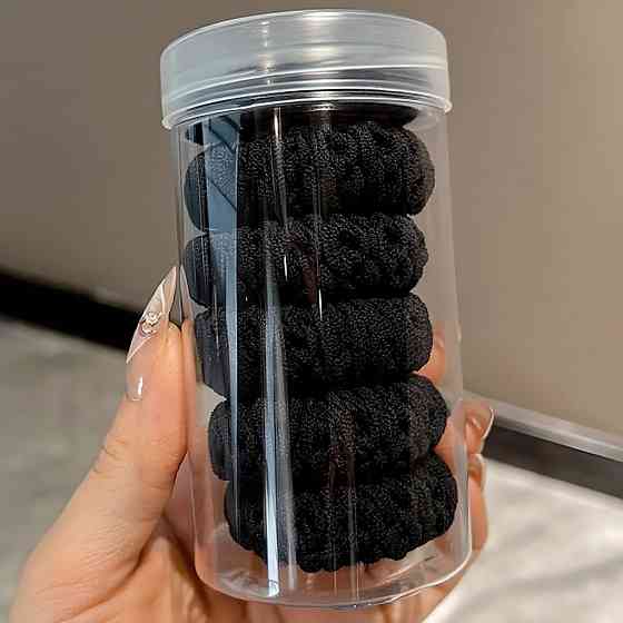 Набір жіночих гумок для волосся, пучків, хвостів м'які 6 шт, міцні, спандекс еластичні, однотонні чорні Кам'янець-Подільський