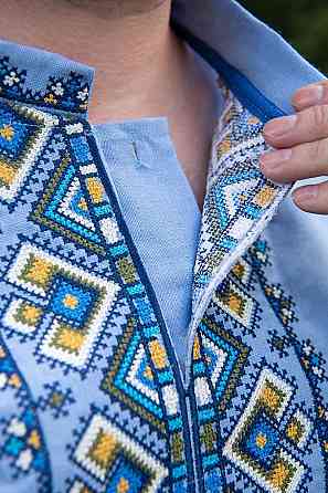 Вишиванка сорочка чоловіча лляна, блакитна, льон, вишиванки чоловічі в Україні лляні вишиванки чоловічі Київ