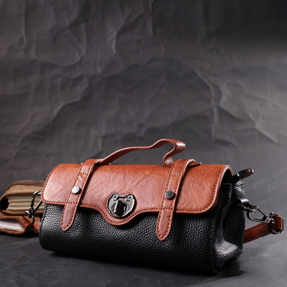 Жіноча сумка у вінтажному стилі з натуральної шкіри Vintage 22349 Чорна Київ - фото 9