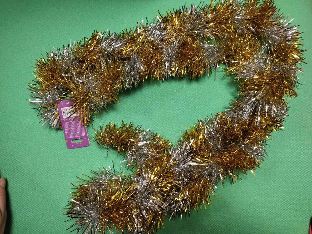 Мишура на елку 2 м на 8 см золотисто-серебристый Киев - изображение 1