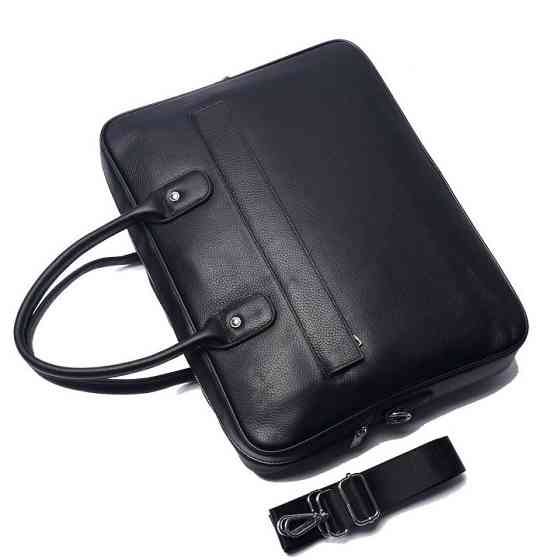 Чорна шкіряна чоловіча сумка для ноутбука Tiding Bag Київ