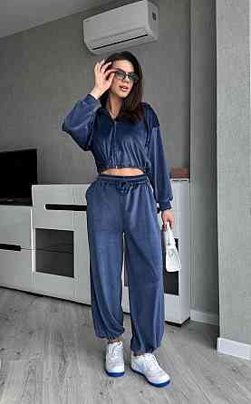 Жіночий стильний костюм з турецького королівського велюру Синій, 46/48 Одеса