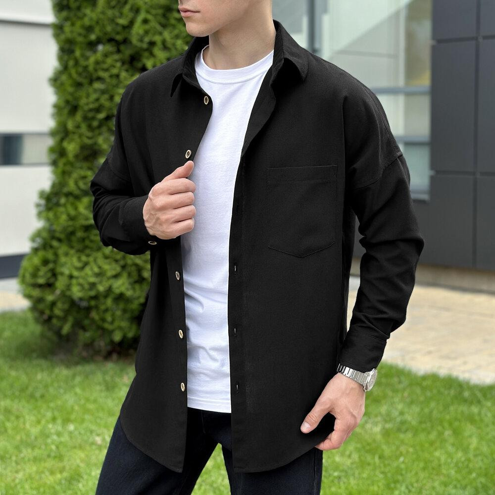 Чоловіча чорна сорочка з довгим рукавом Pobedov Founder Київ - фото 5