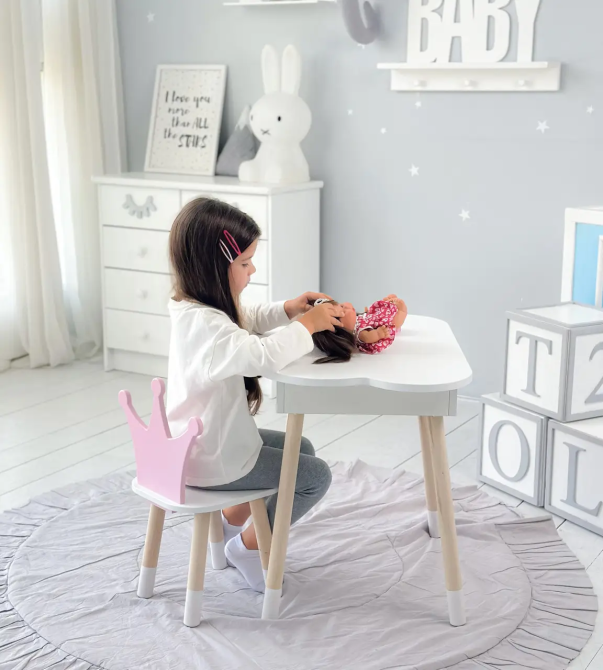 Дитячий стіл Хмара з нішою та стільцем Корона (Білий з рожевим) Київ - фото 7