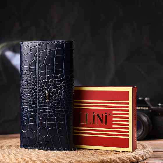 Великий жіночий гаманець із натуральної шкіри з тисненням під крокодила CANPELLINI 21661 Синій Київ