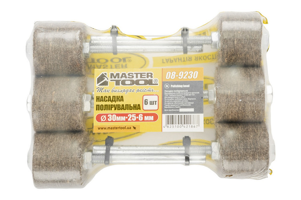 Насадка полірувальна MASTERTOOL з натуральної повсті жорстка для дриля 25 мм Ø 30 мм набір 6 шт 08-9230 Коломия - фото 2