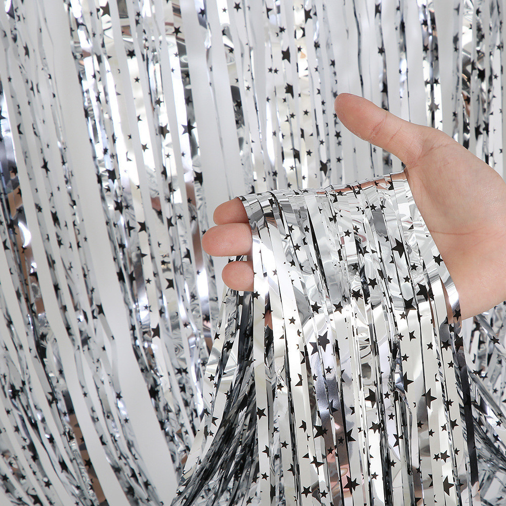 Дождик для фотозоны с принтом звездочек на стену 2 м на 1 м серебристый Киев - изображение 4