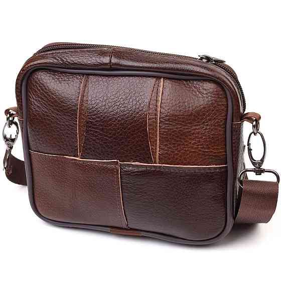 Мужская горизонтальная поясная сумка из натуральной кожи 21486 Vintage Коричневая Киев