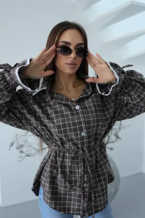 Сорочка в клітинку з мереживом жіноча фланель 100% котон Одеса