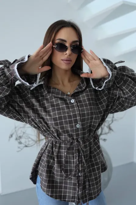 Сорочка в клітинку з мереживом жіноча фланель 100% котон Одеса - фото 1