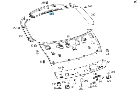 Mercedes-Benz  A2927400600 9051 Облицювання рамки скла дверей багажного відділення по центру зверху GLE Coupe C292 Одеса