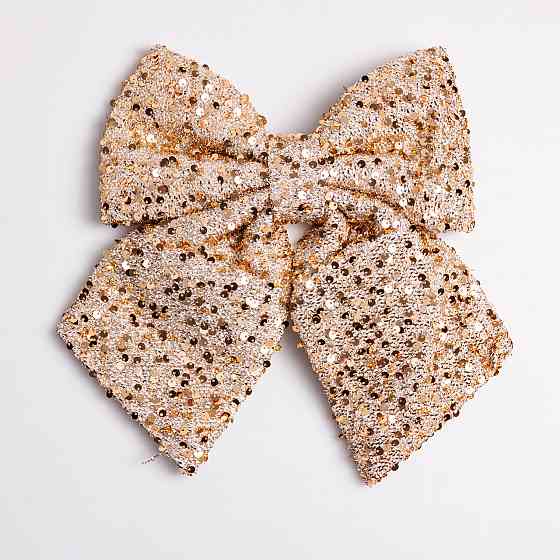 Бант новорічний для декору з паєтками на ялинку 25×35 (см) Золотистий CR-2-24 Коломыя