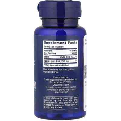 Вітамінно-мінеральний комплекс Life Extension Альфа-ліпоєва кислота з біотином, 250 мг, Alpha-Lipoic Acid with Bio (LEX-45706) Вінниця