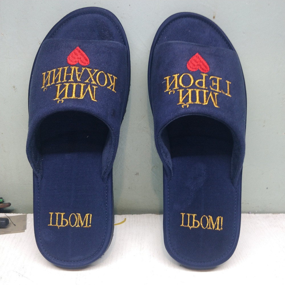 Капці чоловічі з індивідуальною вишивкою якісні сині Одеса - фото 2