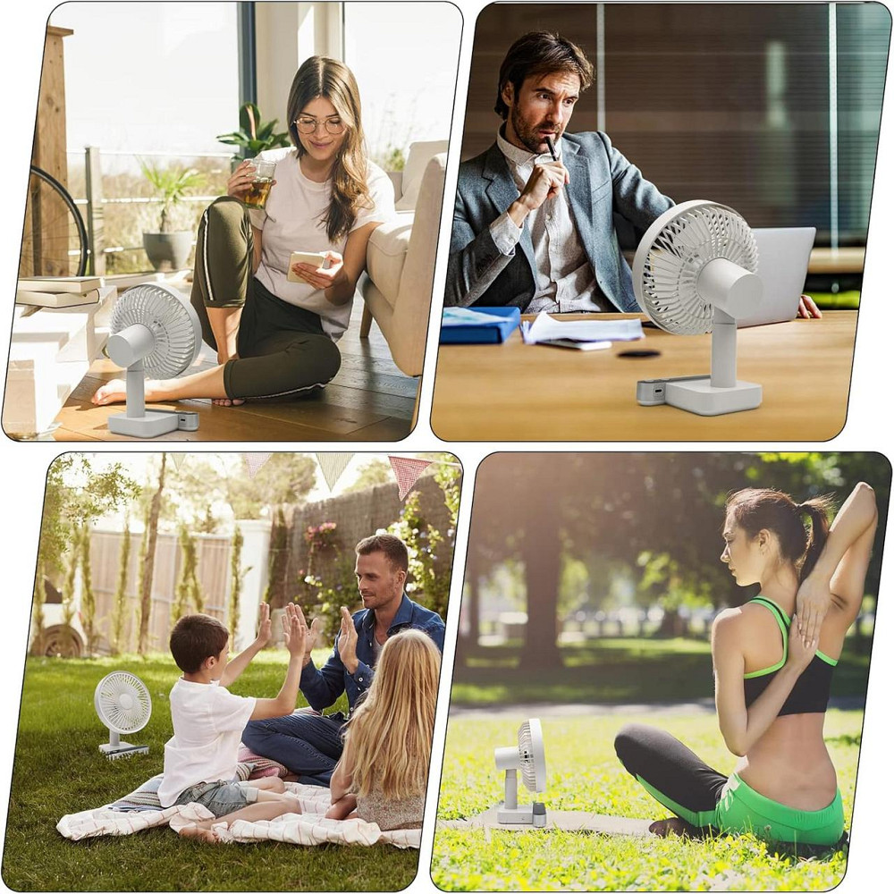 Компактний настільний вентилятор USB з акумулятором, 4 швидкості, 4000 мАг, 120° обертання, тихий портативний Київ - фото 8