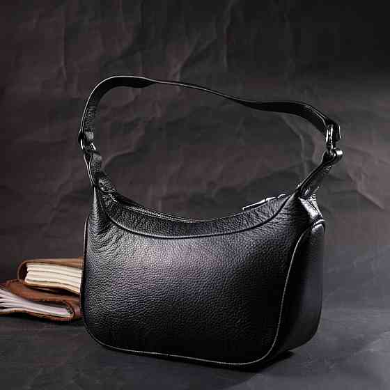 Аккуратная кожаная женская сумка полукруглого формата с одной ручкой Черная (Vintage) Киев