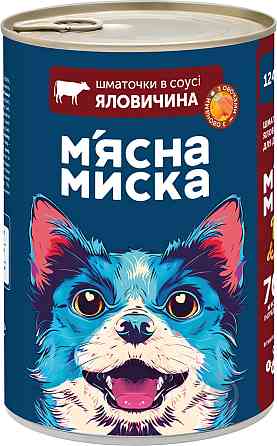 Влажный корм в банке для взрослых собак Мясная миска кусочки в соусе с говядиной, 1240 г Винница