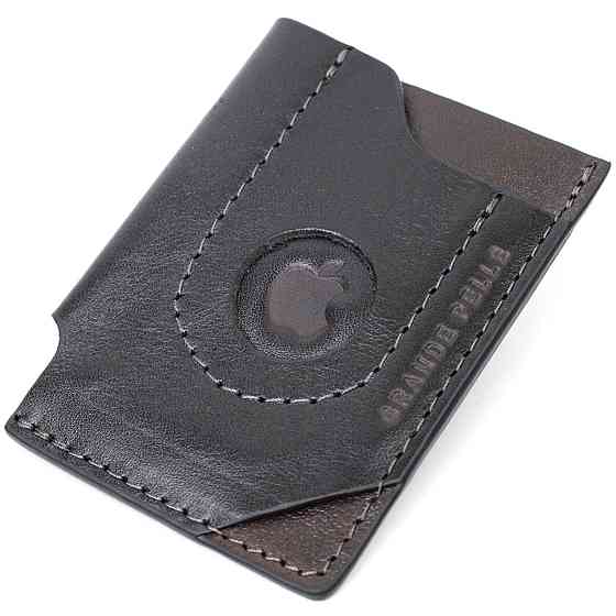Стильний картхолдер з утримувачем для Apple AirTag з натуральної шкіри GRANDE PELLE 11610 Чорний Київ