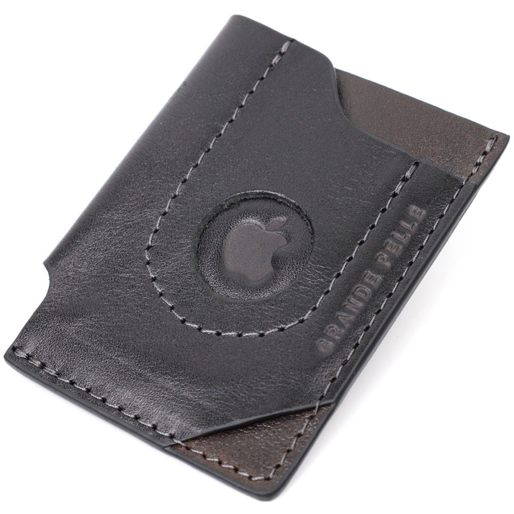 Стильний картхолдер з утримувачем для Apple AirTag з натуральної шкіри GRANDE PELLE 11610 Чорний Київ - фото 1