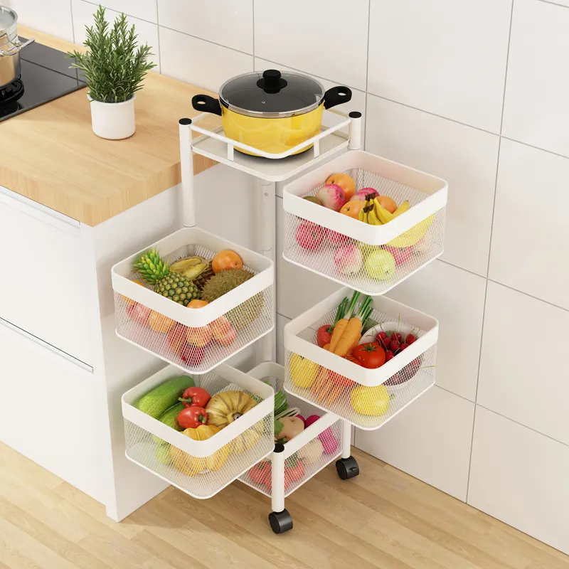 Металлическая полка этажерка, напольный стеллаж на колесах для хранения, белый цвет Каменец-Подольский - изображение 1