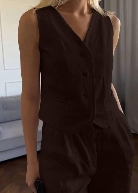 Женский стильный летний костюм двойка лён Шоколад, 42/44 Одесса - изображение 3