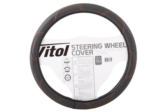 Оплетка на руль M без запаха Vitol F-16113-M черный под кожу (коричневая нить) Винница