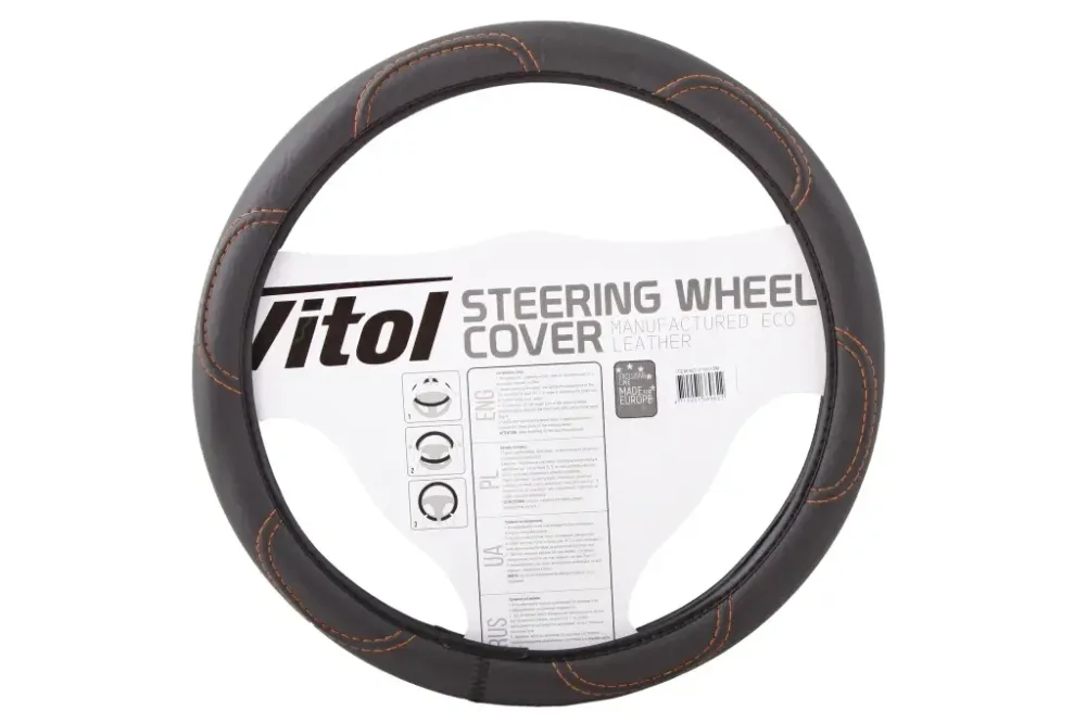 Оплетка на руль M без запаха Vitol F-16113-M черный под кожу (коричневая нить) Винница - изображение 2