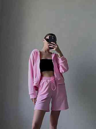 Женский прогулочный оверсайз костюм двойка: кофта и шорты двухнитка Барби Одесса