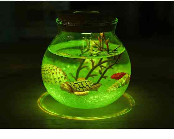 Ночник Аквариум в банке ПУЛЬТ МУЛЬТИЦВЕТ,   подарочный набор собери сам! ФИОЛЕТОВЫЙ с дельфинами Кременчуг