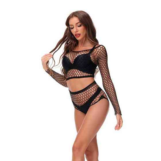 Секси комплект с топом и трусиками в сетку - Черный - S/М – Эротическое бельё Винница