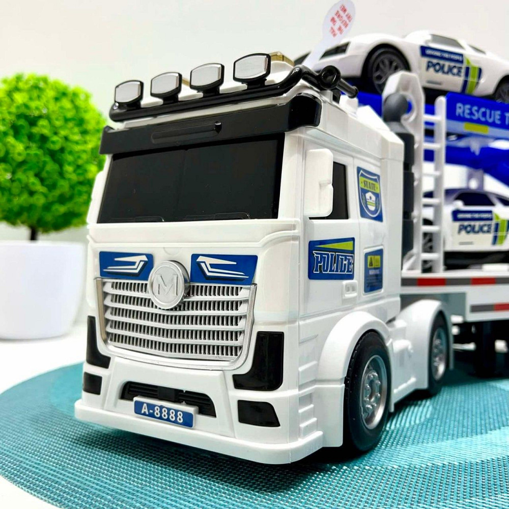 Трейлер Поліцейський вантажівка світло звук машинки 4in рухомі з'єднання Біло-синій (JP588-80) Чернигов - изображение 10