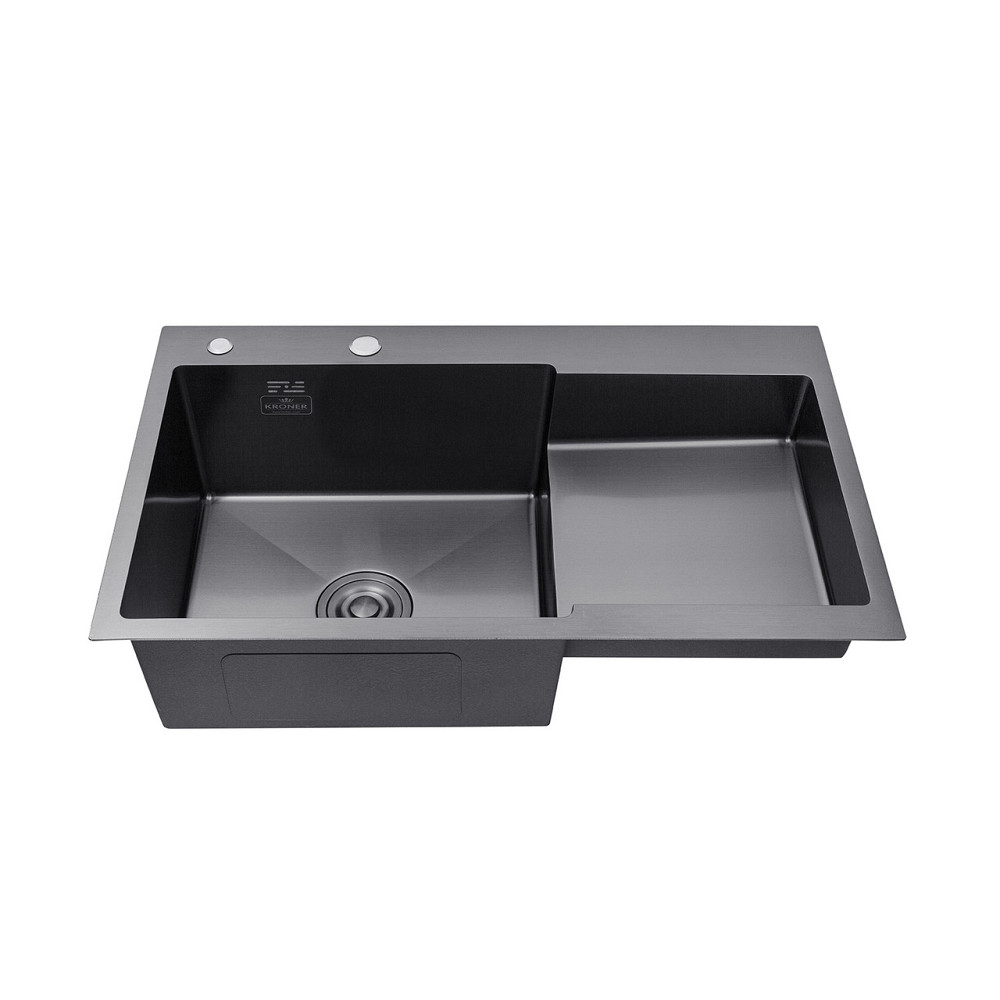 Кухонная мойка с нержавеющей стали Kroner KRP Schwarze - 78х48LHM PVD (3/1 мм) черная Киев - изображение 3