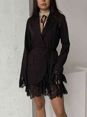 Женское стильное романтичное платье-пиджак с кружевом креп костюмка 46/48 Одесса