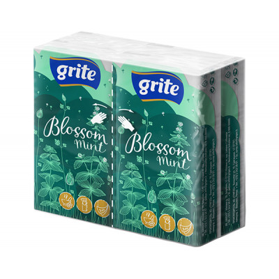 Салфетки косметические Grite Blossom mint 3 слоя 10 шт х 4 пачки (4770023349146) Винница - изображение 1