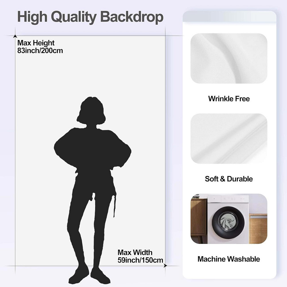 Фон для фотозйомки EMART White Background with Stand 1.5×2.6 м білий T-підстава регульована 94–260 см комплект з кліпсами і сумкою Київ - фото 6