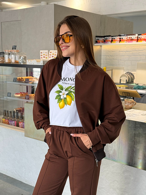 Жіночий трикотажний костюм оверсайз з широкими штанами Коричневий XL-2Xl Харків - фото 3