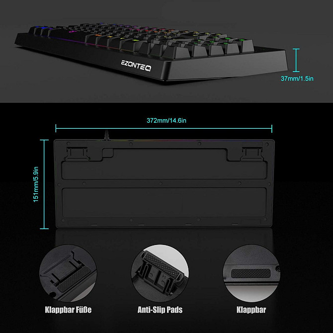 Игровая клавиатура KLAS REMO G076, 90 клавиш, RGB-подсветка, Anti-Ghosting 25 клавиш, QWERTZ, USB, ч Киев - изображение 5