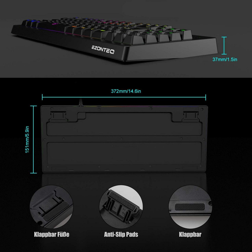 Игровая клавиатура KLAS REMO G076, 90 клавиш, RGB-подсветка, Anti-Ghosting 25 клавиш, QWERTZ, USB, черная Киев - изображение 5