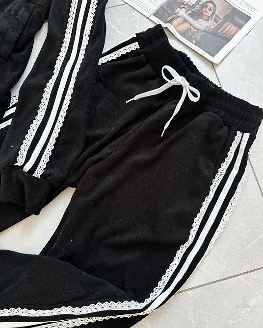 Жіночий стильний прогулянковий велюровий костюм-двійка Чорний, 48/50 Одеса - фото 2