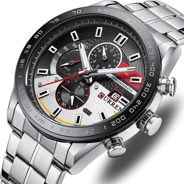 Водостійкий кварцовий годинник Curren Chronograph silver Вінниця - фото 3