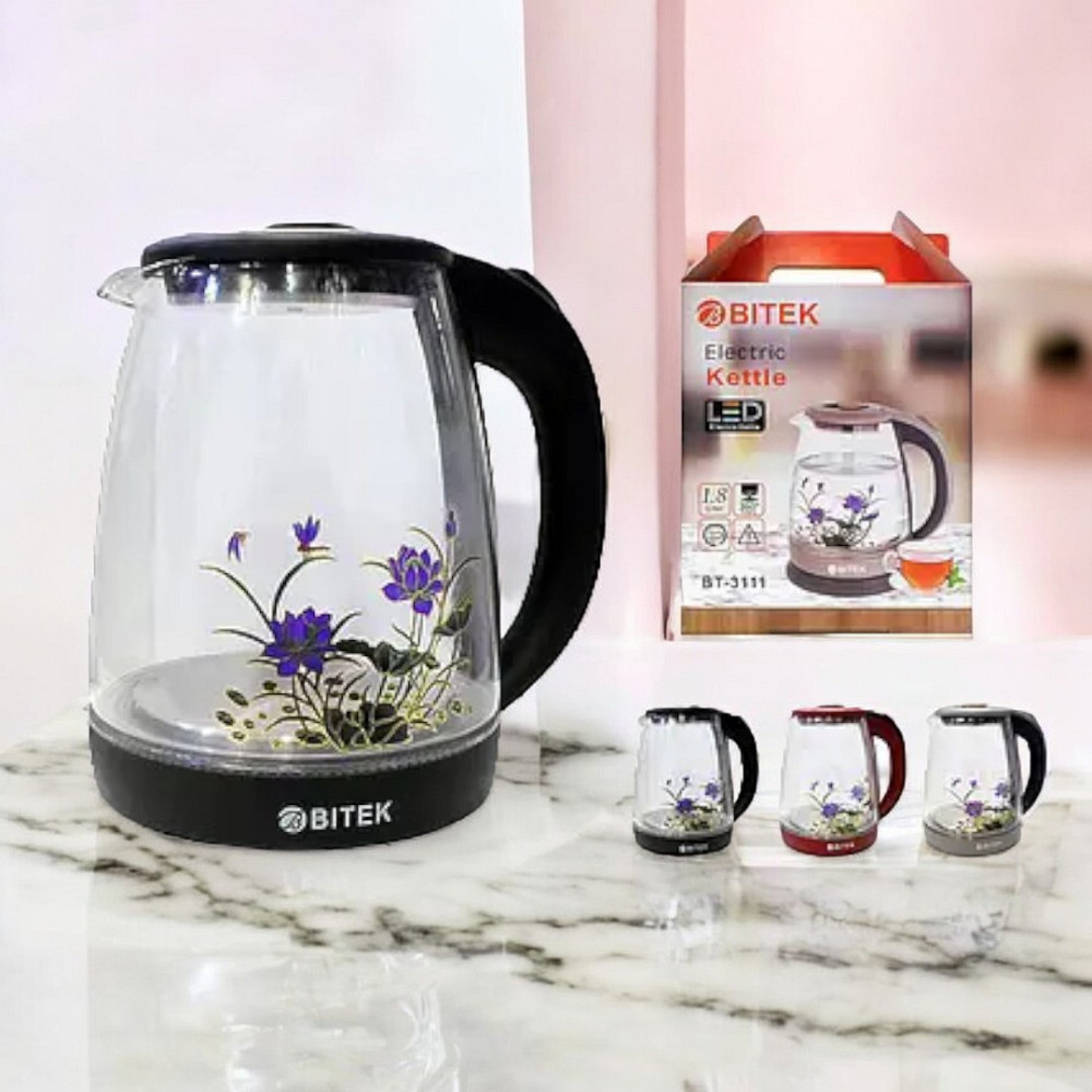 Електричний чайник BITEK BT-3111 з квіткою 1,8 л 2400Вт синє LED-підсвічування Одеса - фото 1