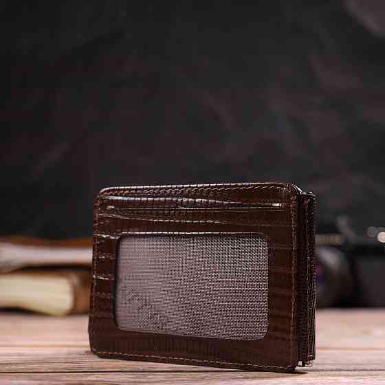 Фактурний затискач для грошей з натуральної шкіри з тисненням CANPELLINI 21940 Коричневий Київ