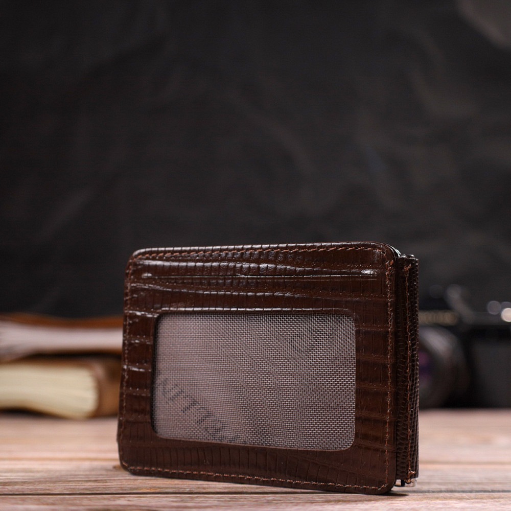 Фактурний затискач для грошей з натуральної шкіри з тисненням CANPELLINI 21940 Коричневий Київ - фото 2