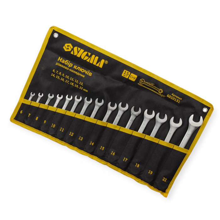 Набор ключей рожково-накидных 6-22 мм 15 шт (ткан. чехол) CrV Мукачево - изображение 1