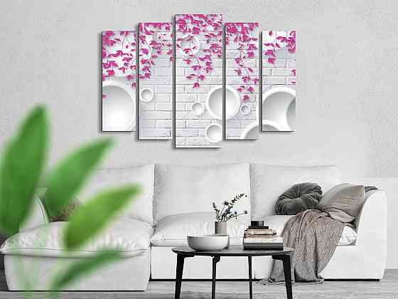 Модульна картина у вітальню / спальню Абстракція Рожеві Листки Art-386_5 ( 80х118см ) Київ