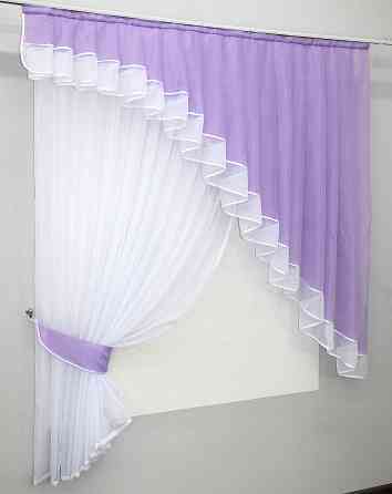 Кухонний комплект VR-Textil № 062к шторка з ламбрекеном бузковий з білим 150х170 см (50-326) Киев