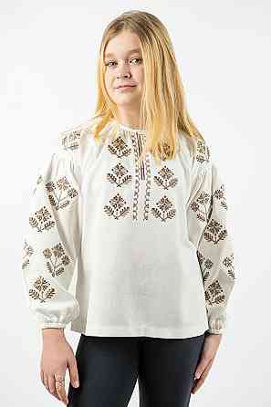 Вышиванка для девочек-подростков льняная с длинным рукавом, молочная топ 158 Киев
