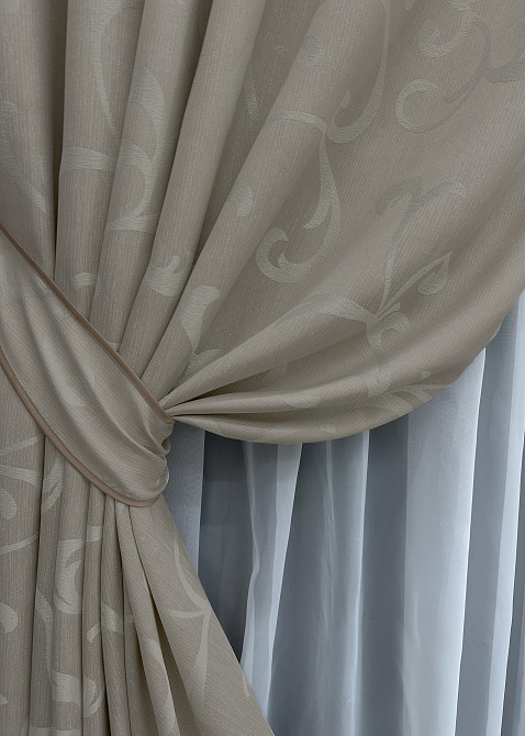 Комплект коротких штор VR-Textil Жакард Allure № 1617ш Тауп 130х170 см 2 шт (35-0271) Киев - изображение 4