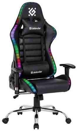 Геймерське крісло Defender Ultimate поліуританове з RGB підсвічуванням (Чорне) Вінниця